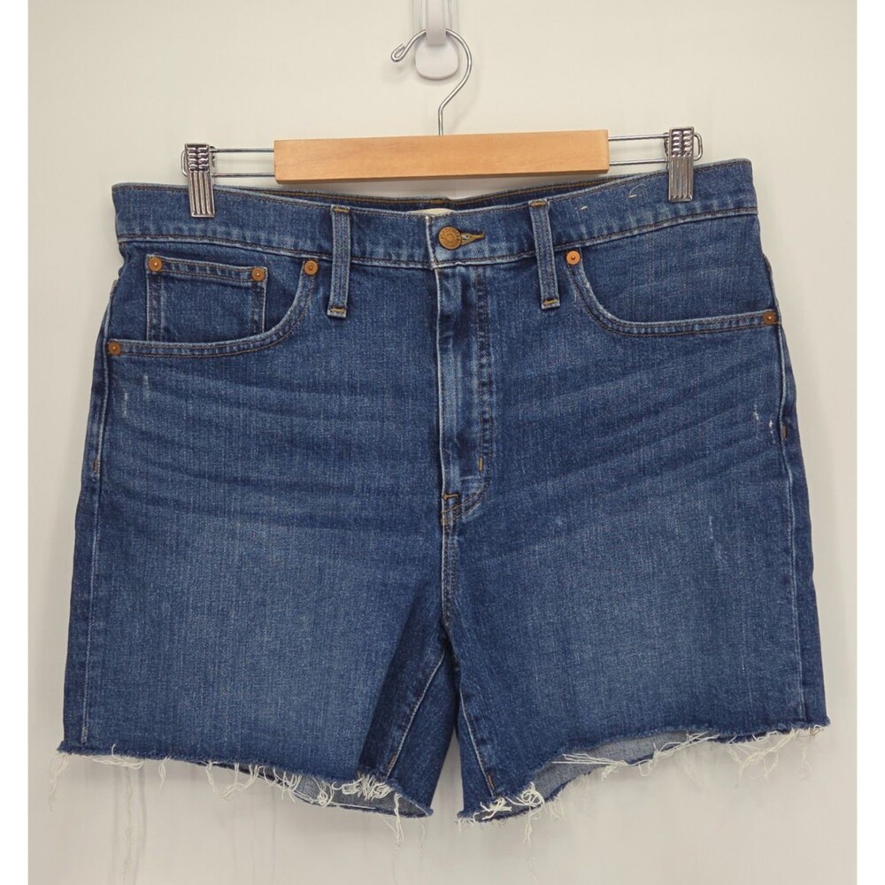 Madewell High Rise Denim Shorts Womens 31 Blue Raw Frayed Hem Cutoff